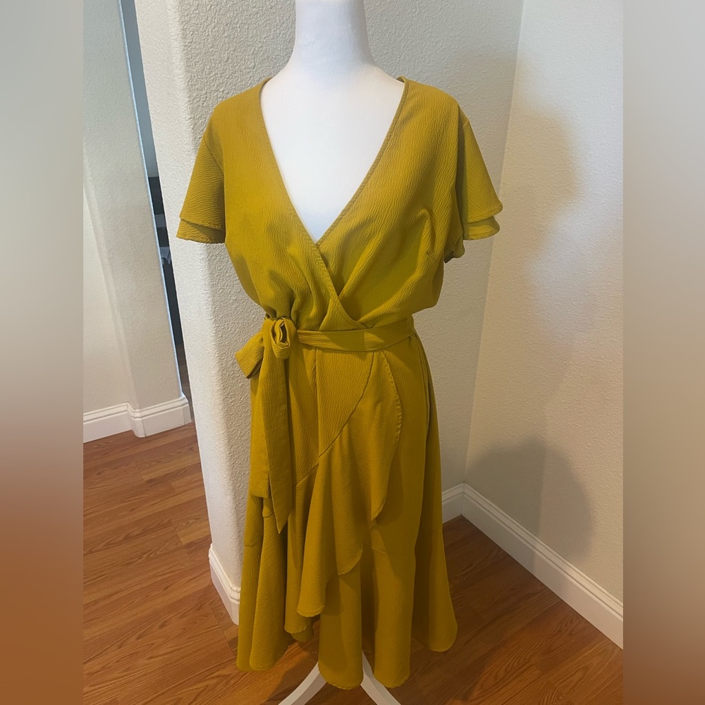 A NEW AGE. Ruffled Deep Olive High-Low Dress